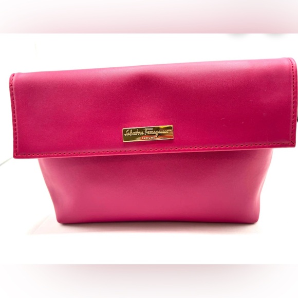 New Salvatore Ferragamo Pink Clutch with Gold Accent Parfum Bag - Picture 1 of 5